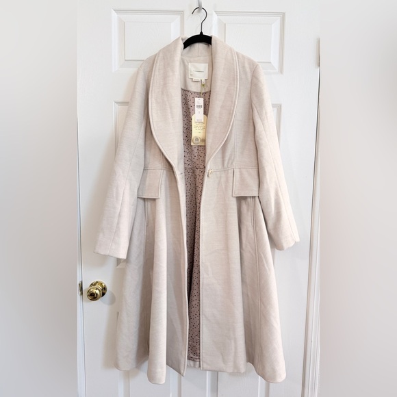 *NWT* Anthropologie Evaline Textured Cream/Tan Knee-Length Coat - Women’s 8 - Picture 4 of 9